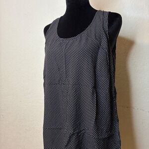 J.Jill Black White Tank Top Polka Dot Sleeveless Medium Rayon Preppy Thin Flowy
